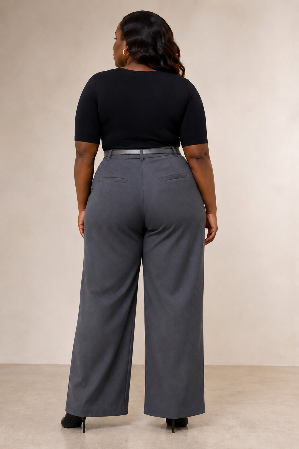 Peyton - Grey wide-leg trousers, back