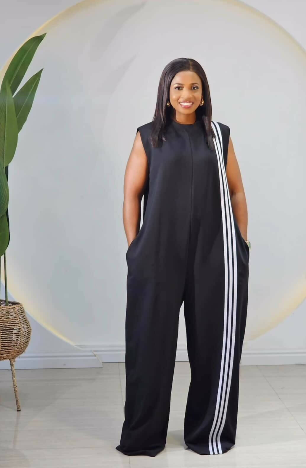 Giselle - Cap Sleeve Side Stripe Jumpsuit