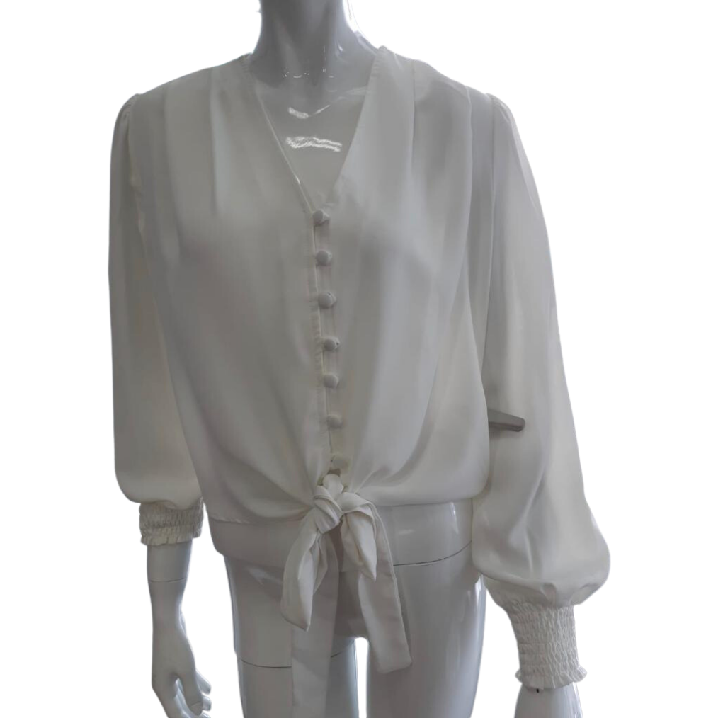 Button down tie front blouse