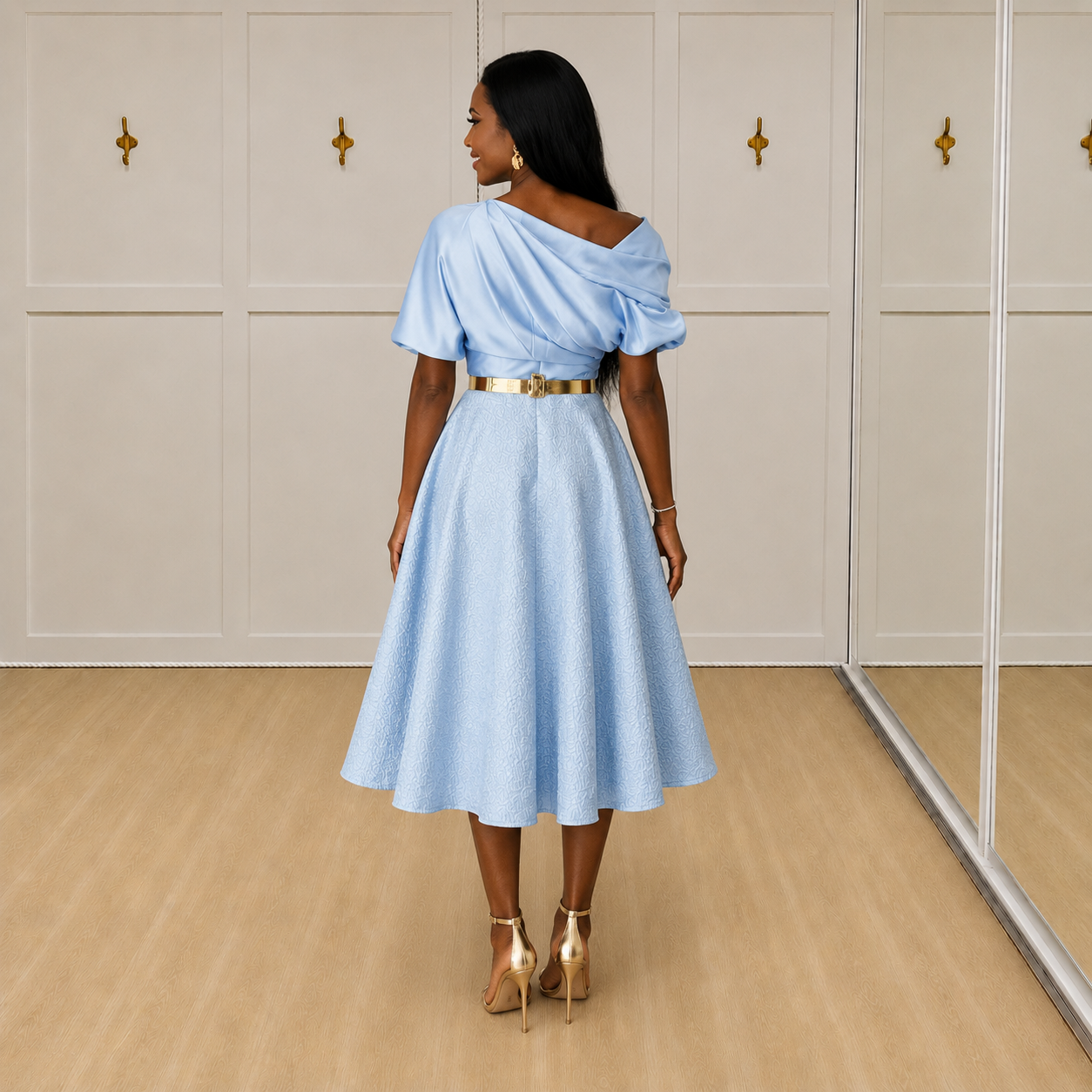Skye - Light Blue Satin Skirt Set