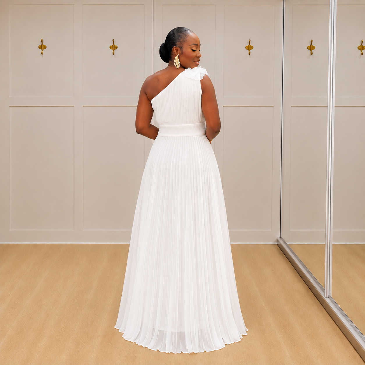 Selene - White One-Shoulder Chiffon Gown