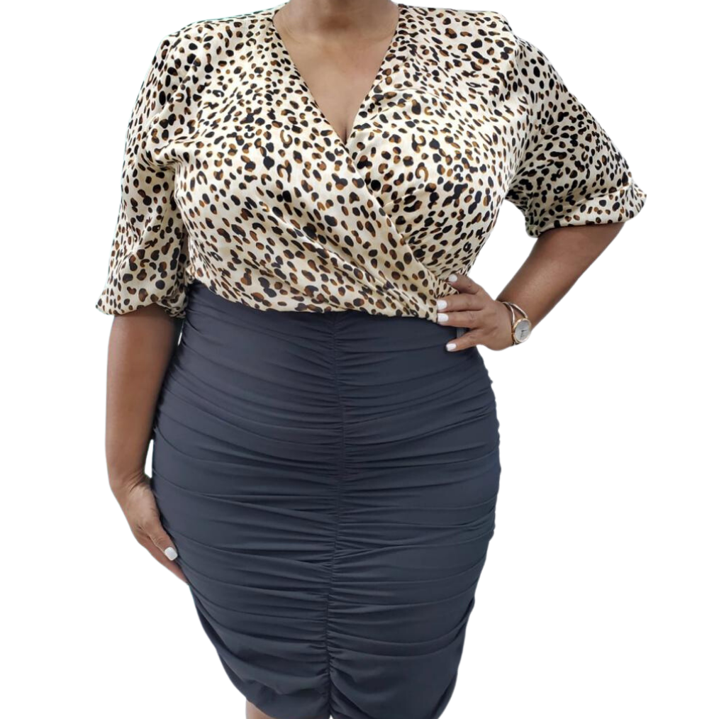 Wrap Front Ruched Detail Bodycon Dress