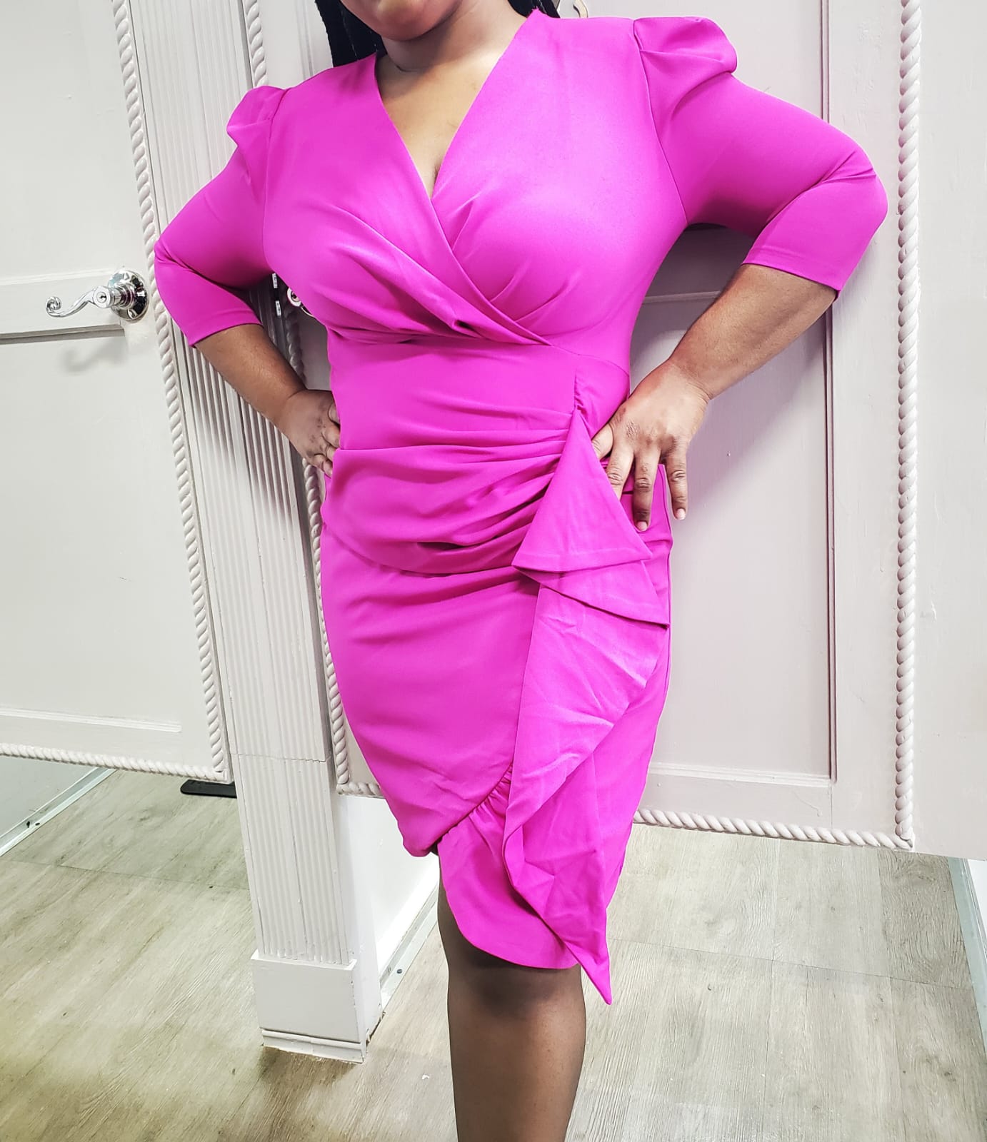 Vibrant V-Neck Peplum Ruched