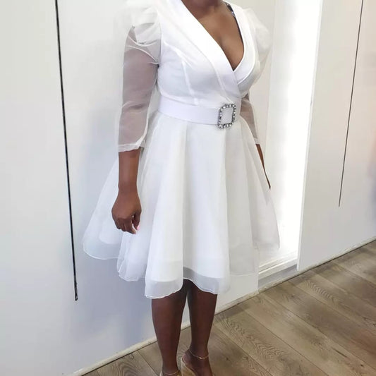 Sheer Layered Fit and Flare Glam with Jeweled Belt