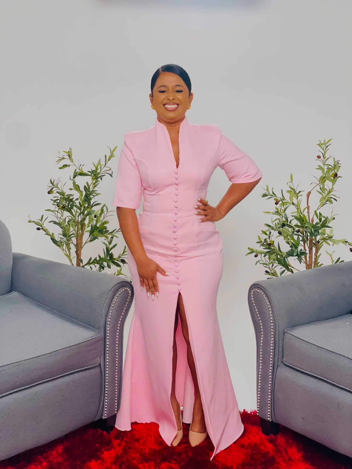 Pink Button-Front Mermaid Dress