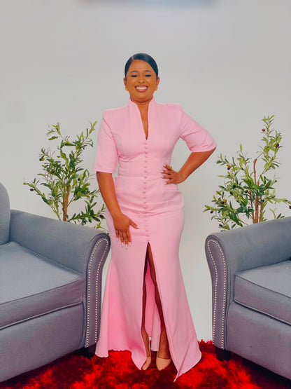 Pink Button-Front Mermaid Dress