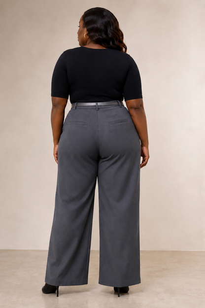 Peyton - Grey wide-leg trousers, back