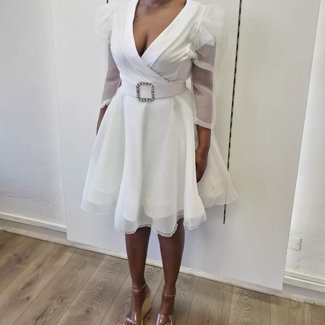 Sheer Layered Fit and Flare Glam with Jeweled Belt