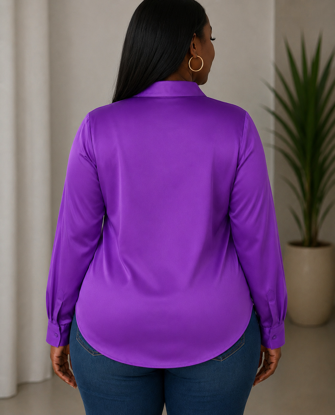 Paige - Satin Blouse, Purple, back