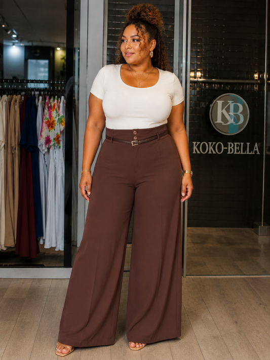 Kiara - Brown wide-leg trousers, front