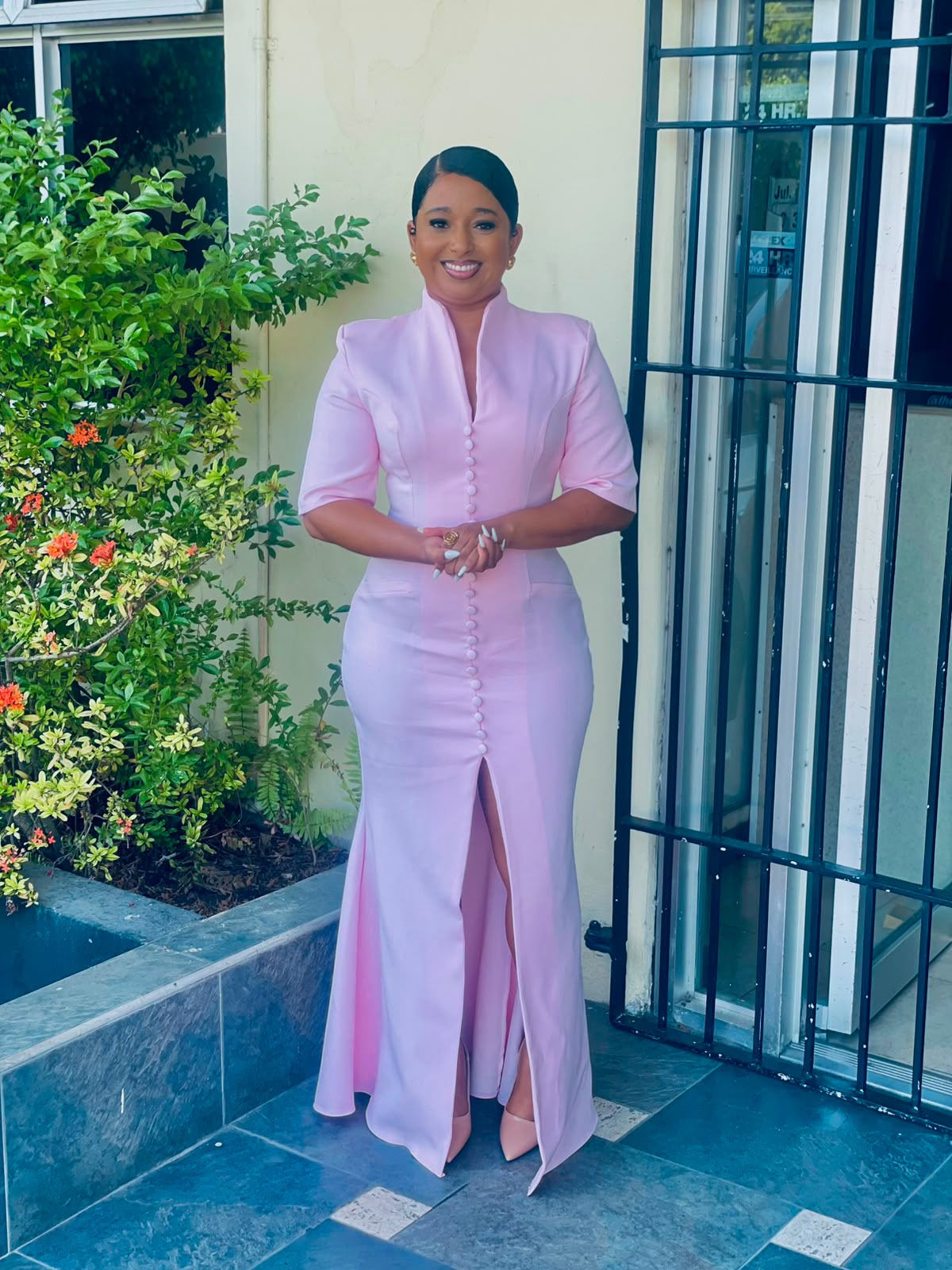 Pink Button-Front Mermaid Dress