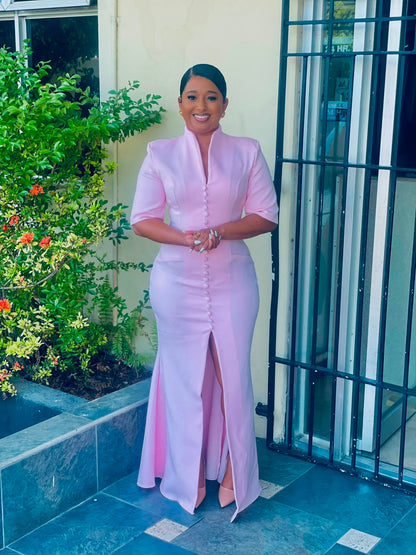 Pink Button-Front Mermaid Dress