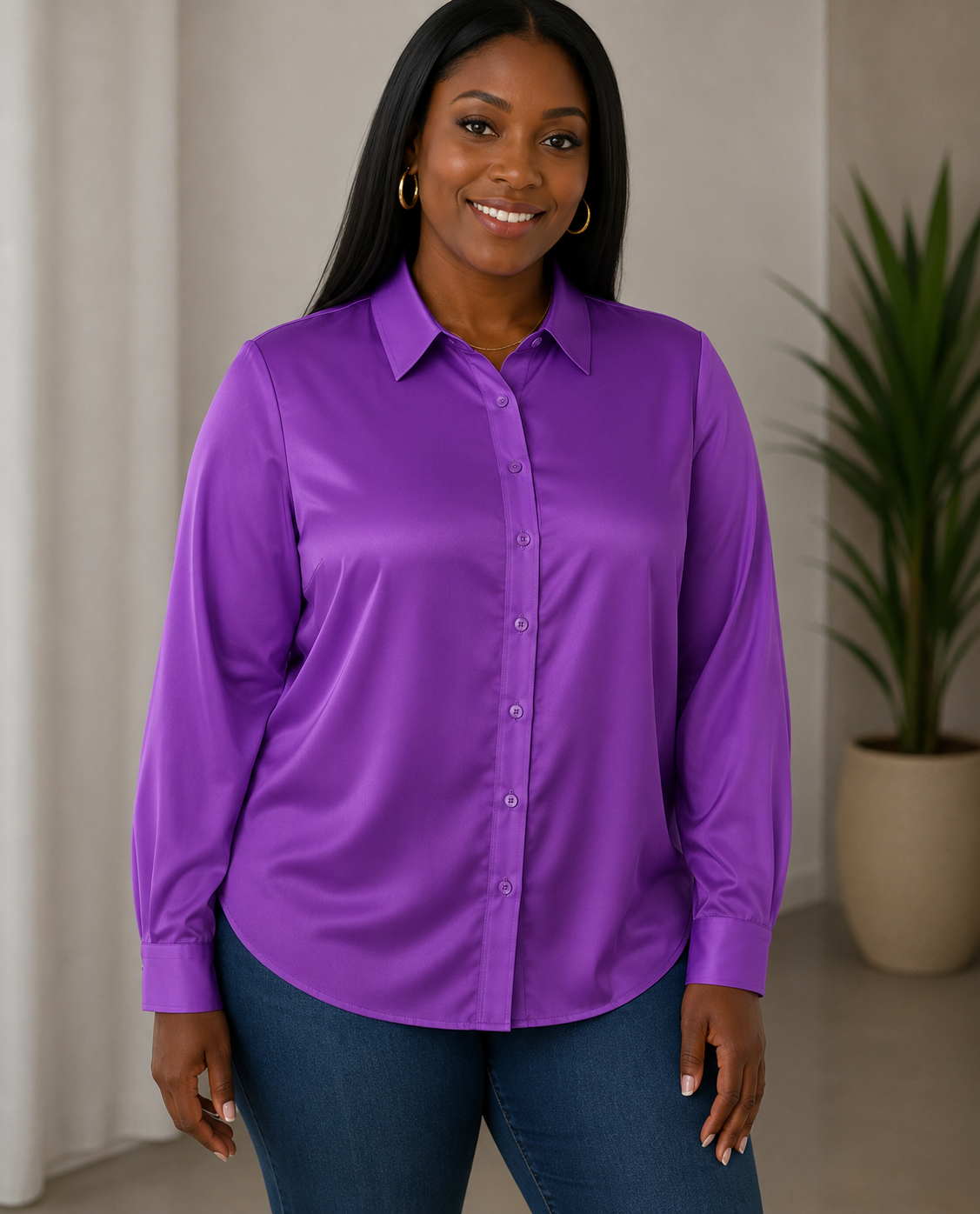 Paige - Satin Blouse, Purple, front
