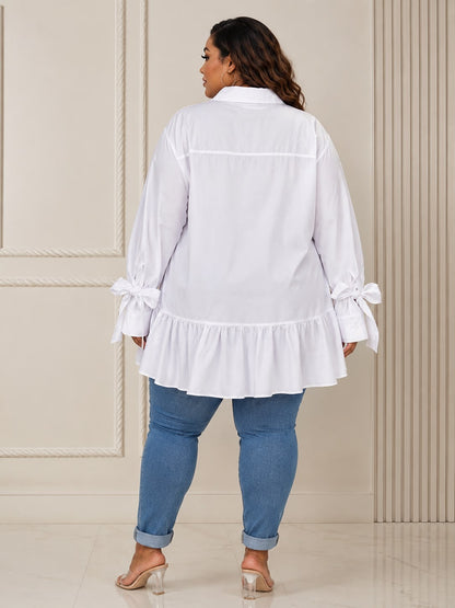White Tie-Cuff Peplum Blouse