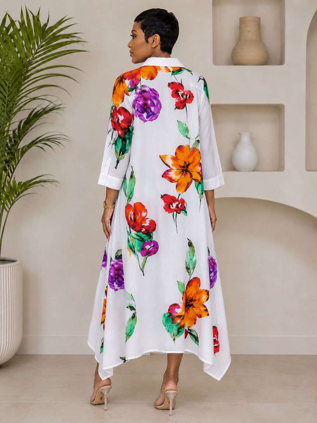 White Floral Maxi Shirt Dress