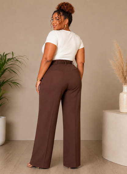 Kiara - Brown wide-leg trousers, back