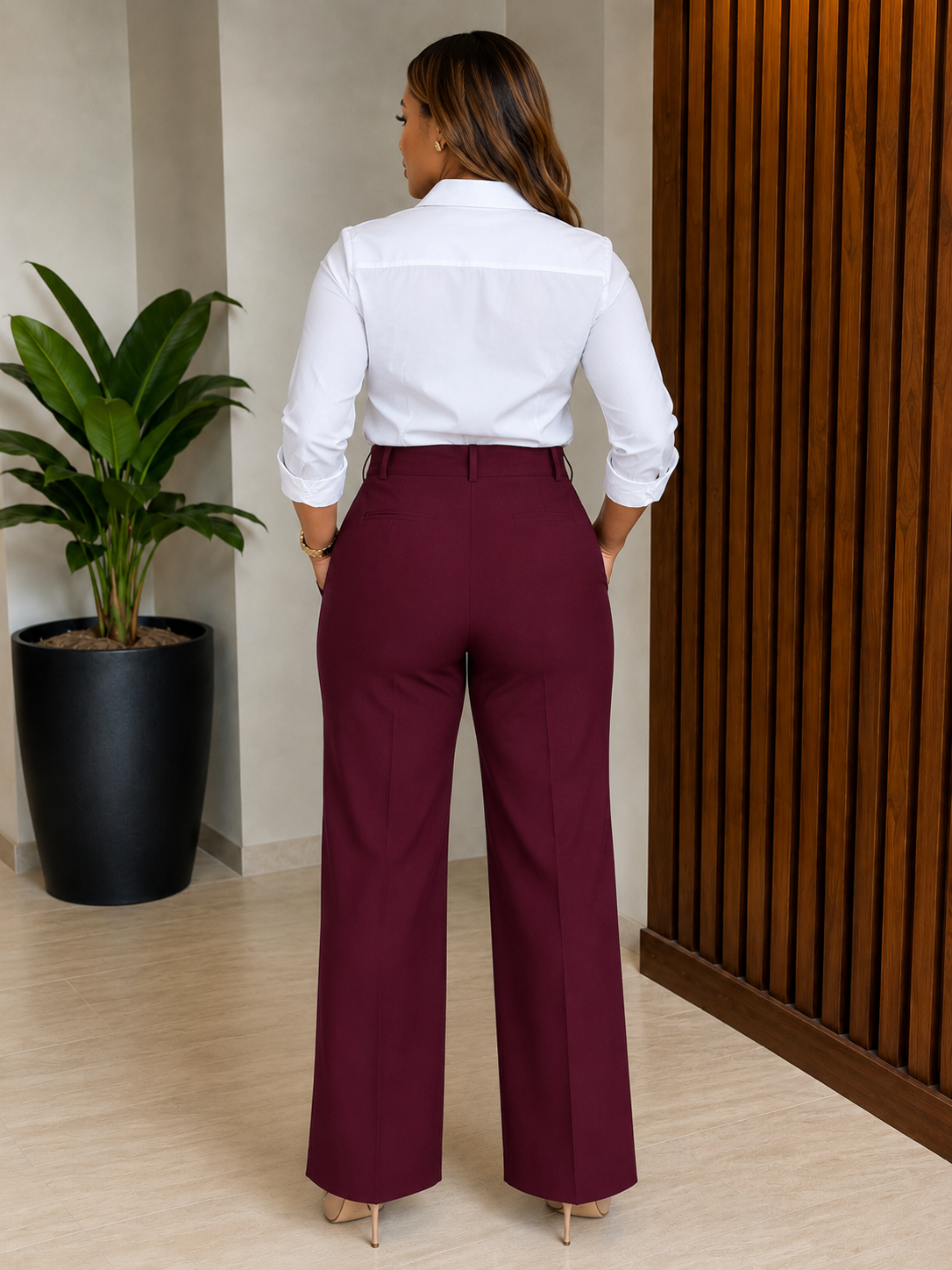 Jenna - Burgundy Wide-Leg Trousers, back