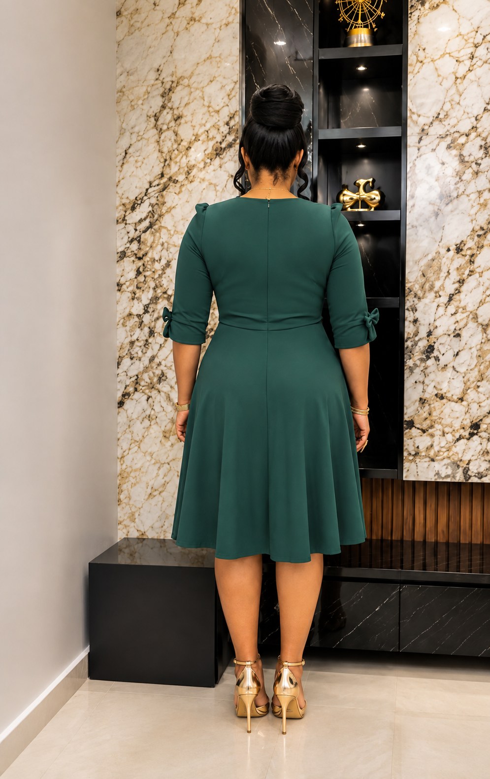 Emily - Green midi dress, back