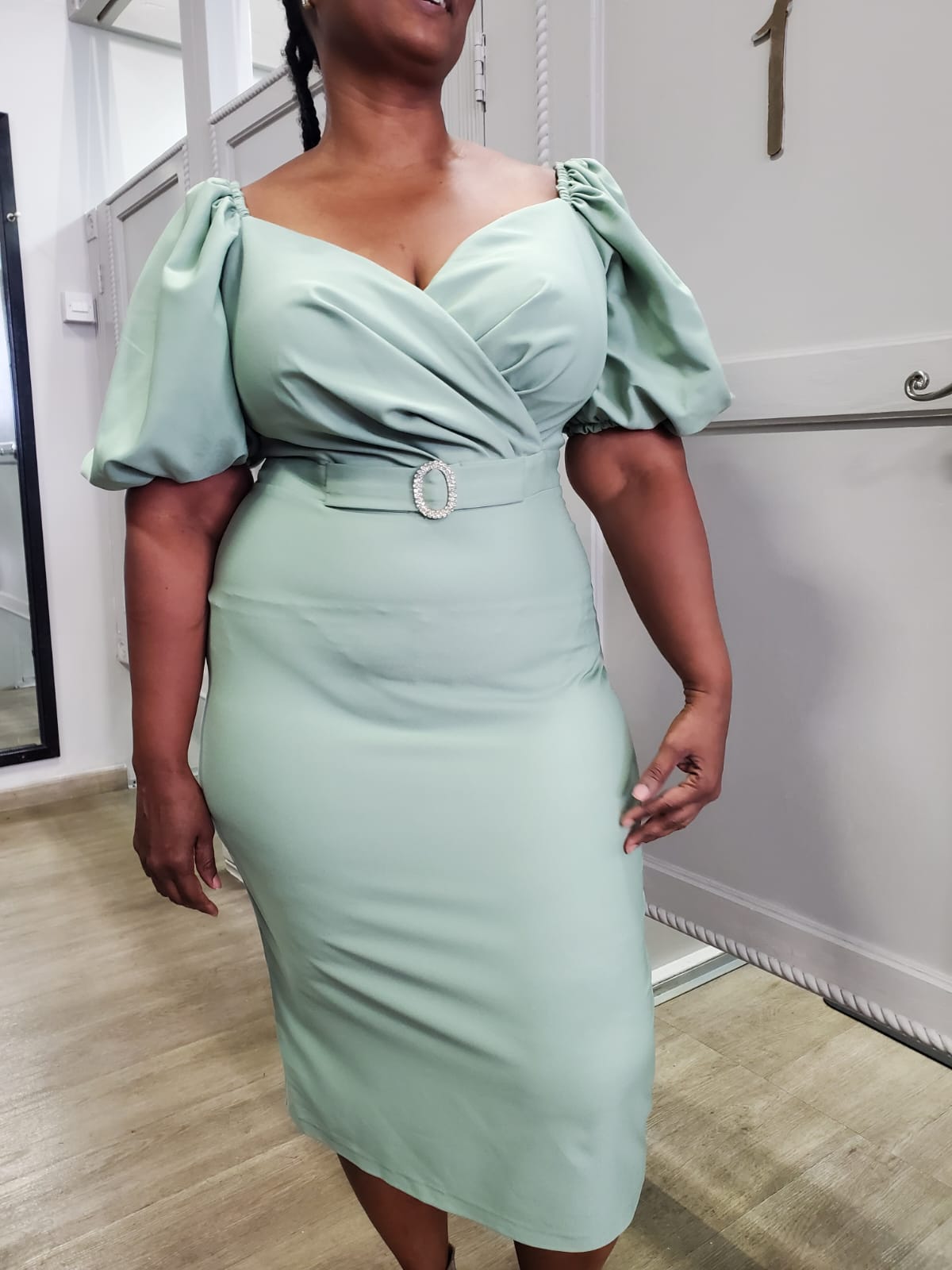 Bedazzled Surplice Pleated Dress