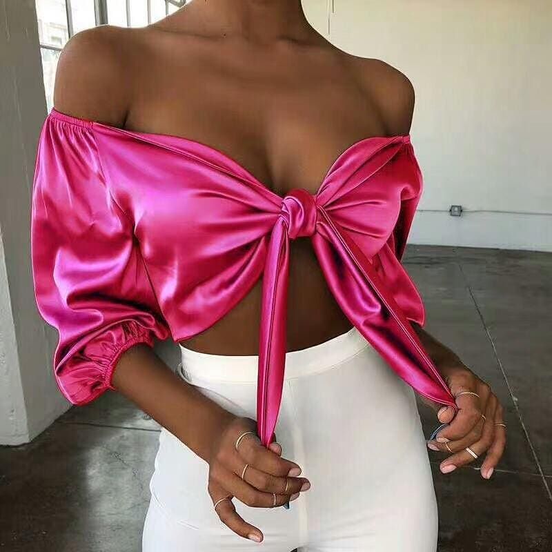 Satin Tie Front Crop Top