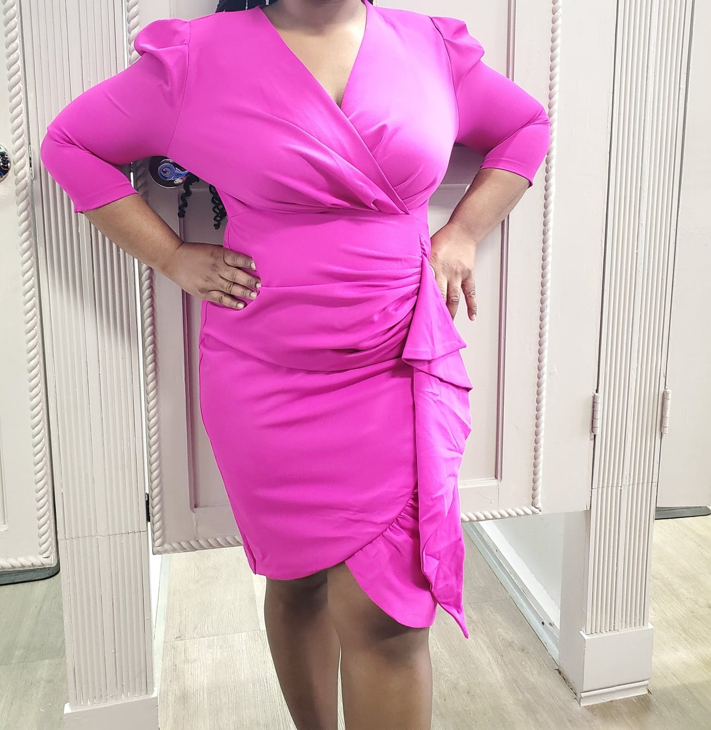 Vibrant V-Neck Peplum Ruched