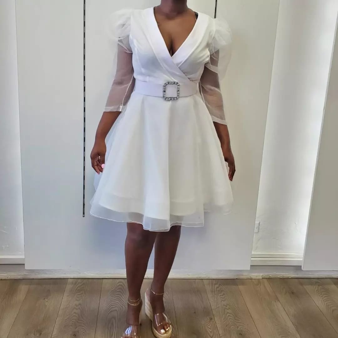 Sheer Layered Fit and Flare Glam with Jeweled Belt