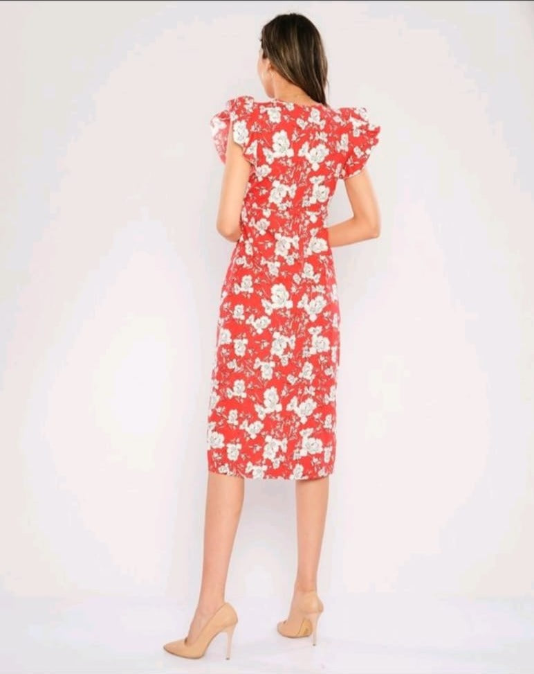 Button Down Ruffle Cap Sleeve Dress