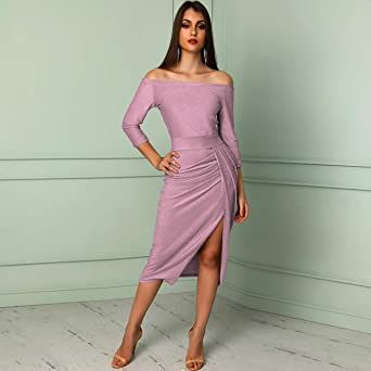 Off Shoulder Mock Wrap Shimmer Dress
