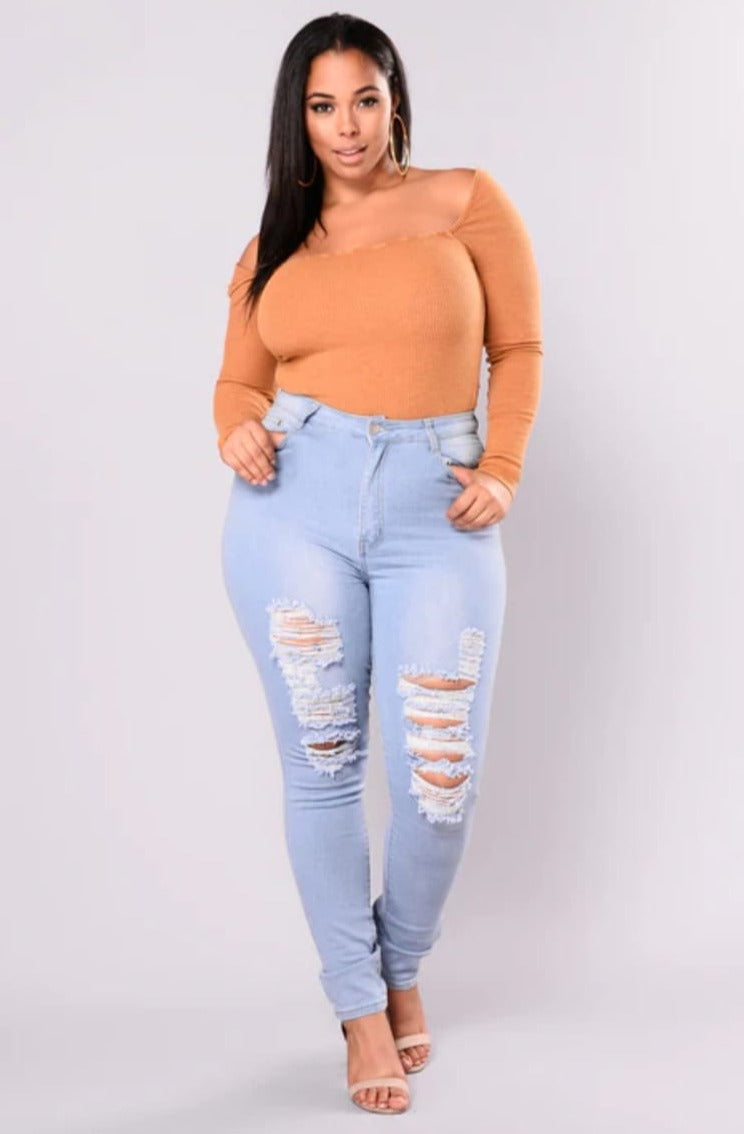 Altered Ripped High-Waist Denim Fit