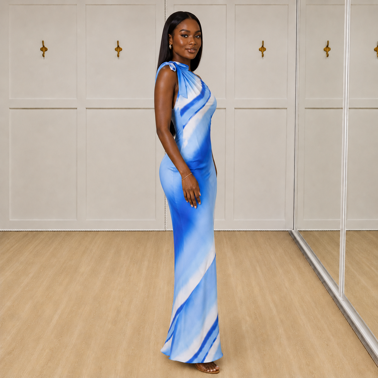 Marisol - Blue Tie-Dye One-Shoulder Maxi Dress