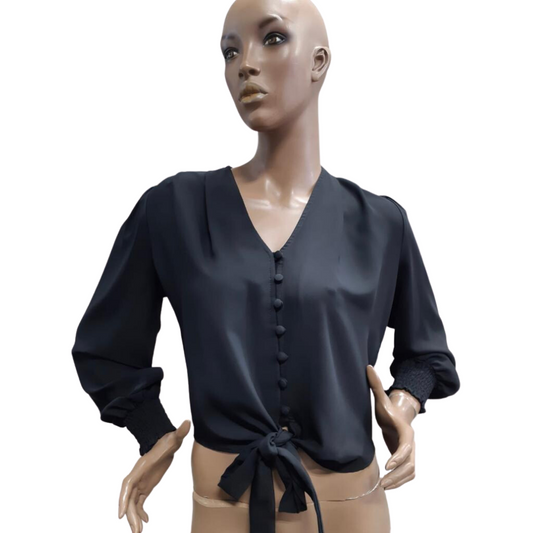 Button down tie front blouse