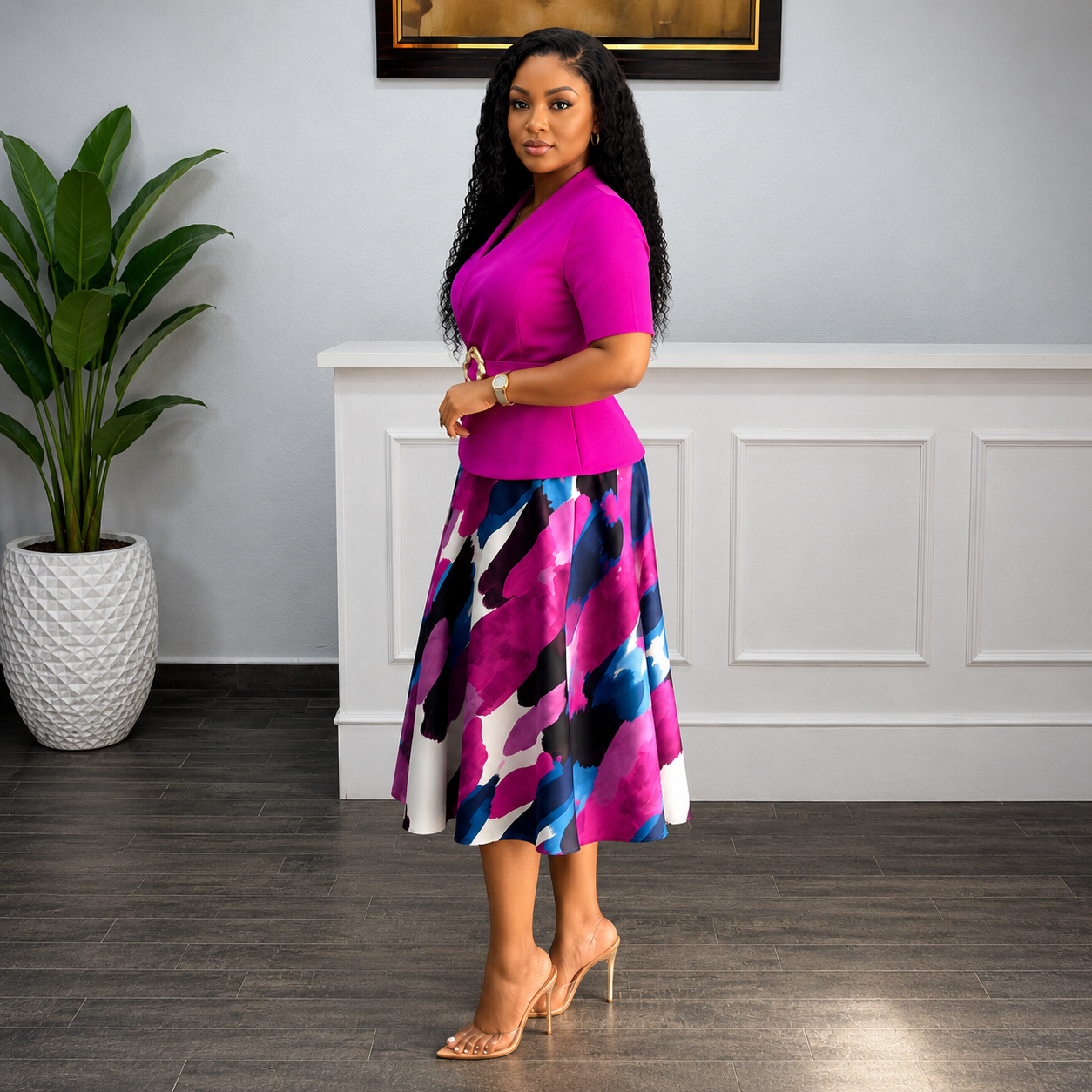 Freya - Fuchsia Peplum Skirt Set