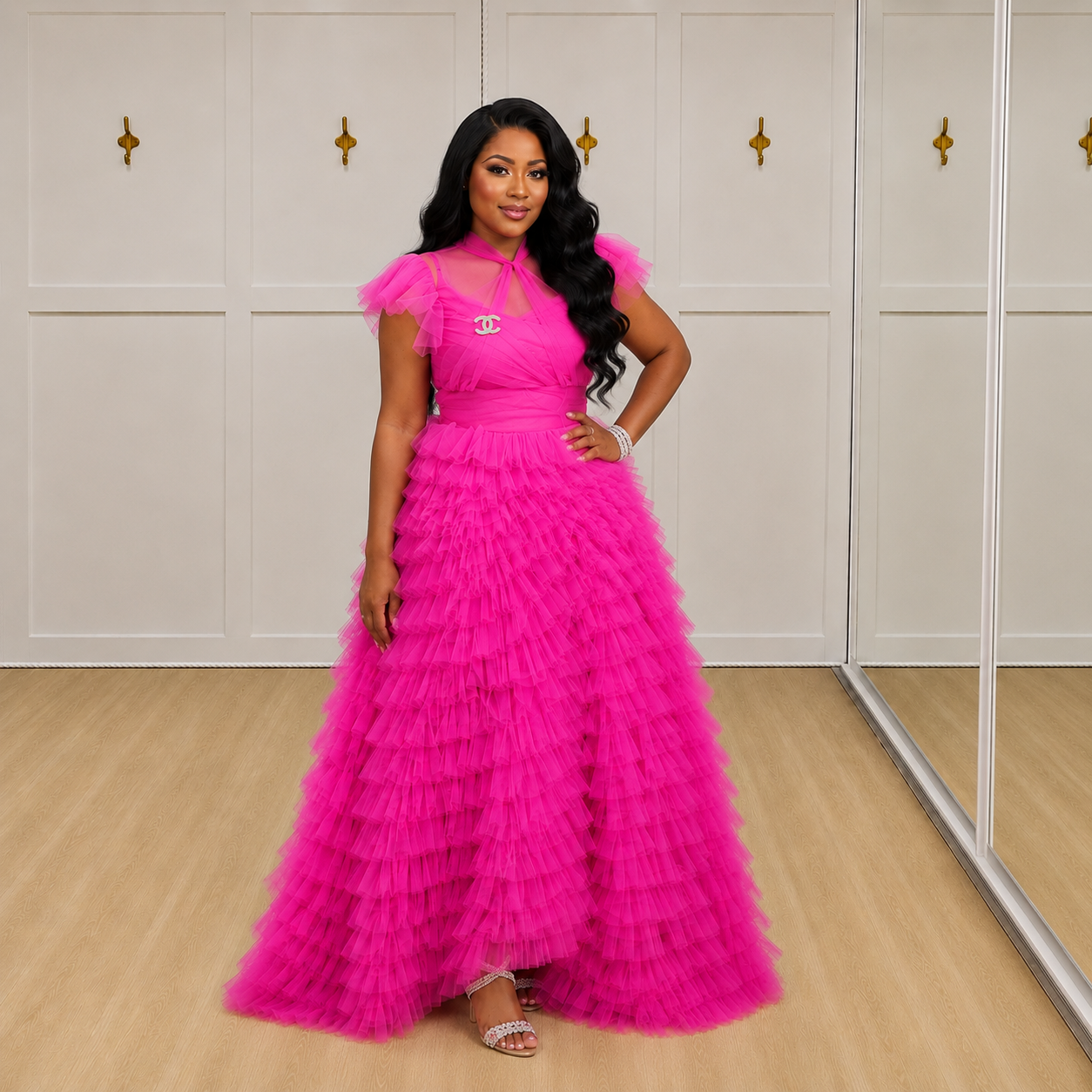 Anaya - Hot Pink Tiered Tulle Gown