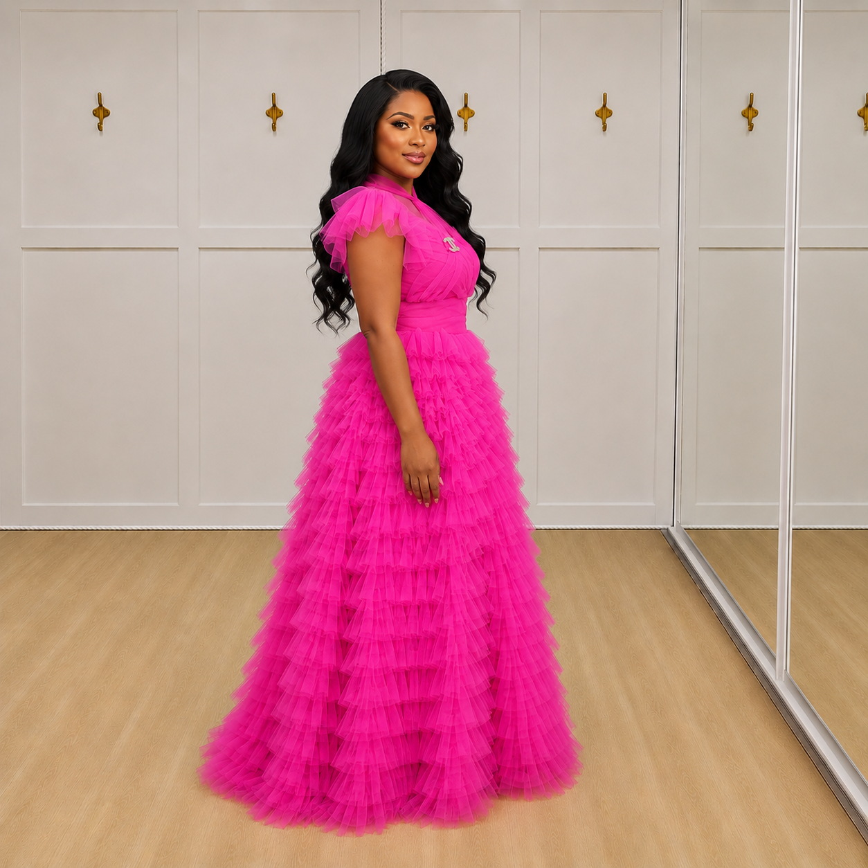 Anaya - Hot Pink Tiered Tulle Gown