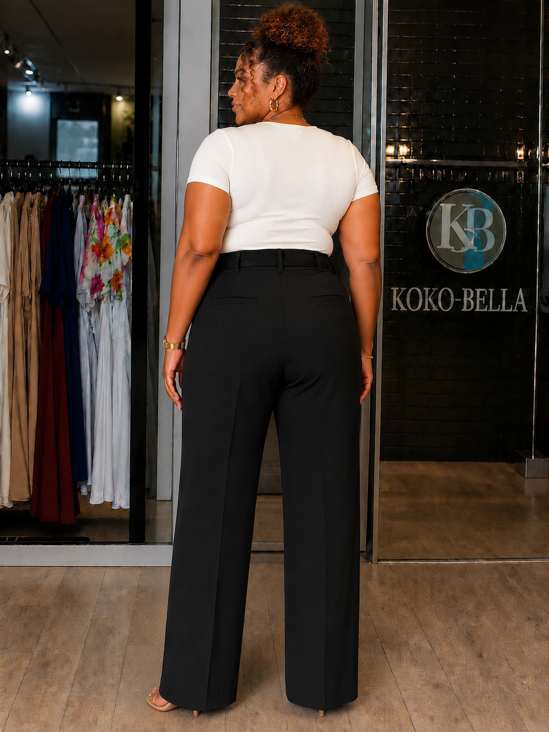 Kylee - Black Wide-Leg Trousers, back