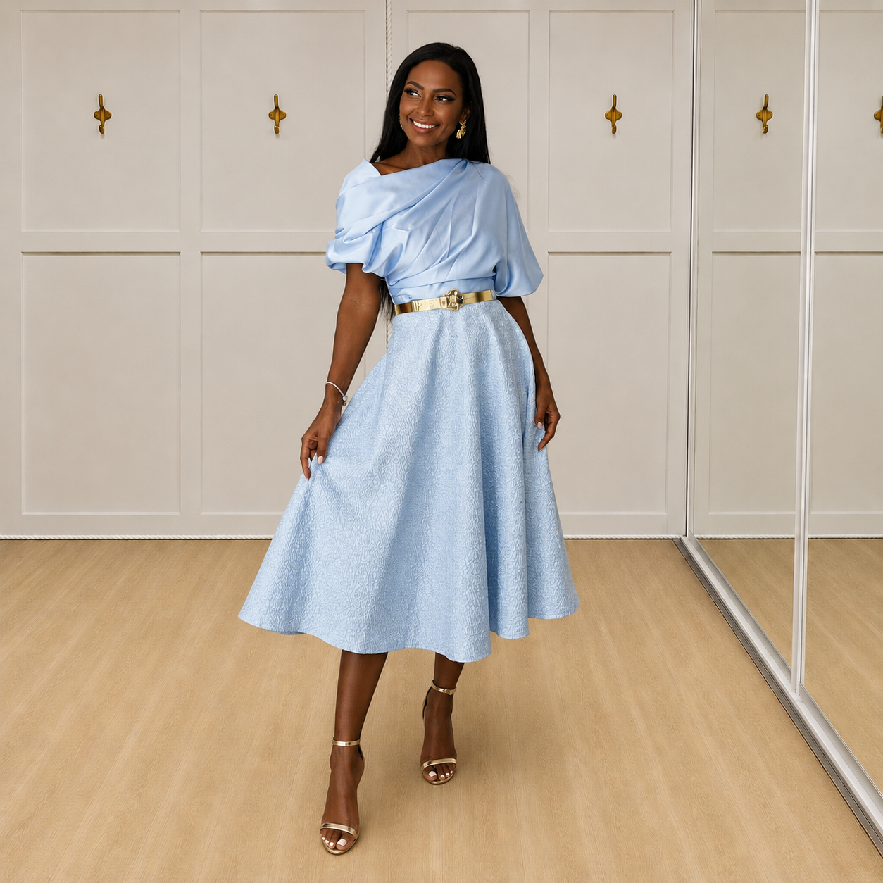 Skye - Light Blue Satin Skirt Set