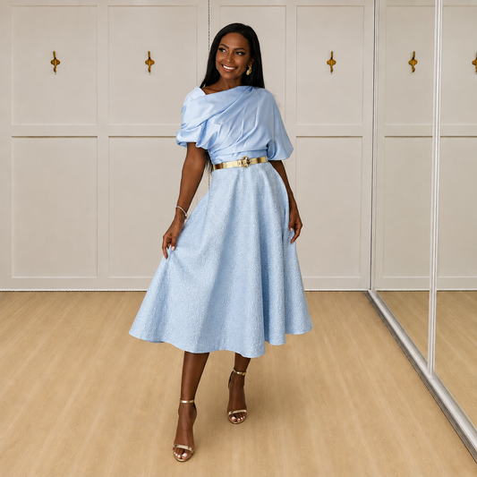 Skye - Light Blue Satin Skirt Set
