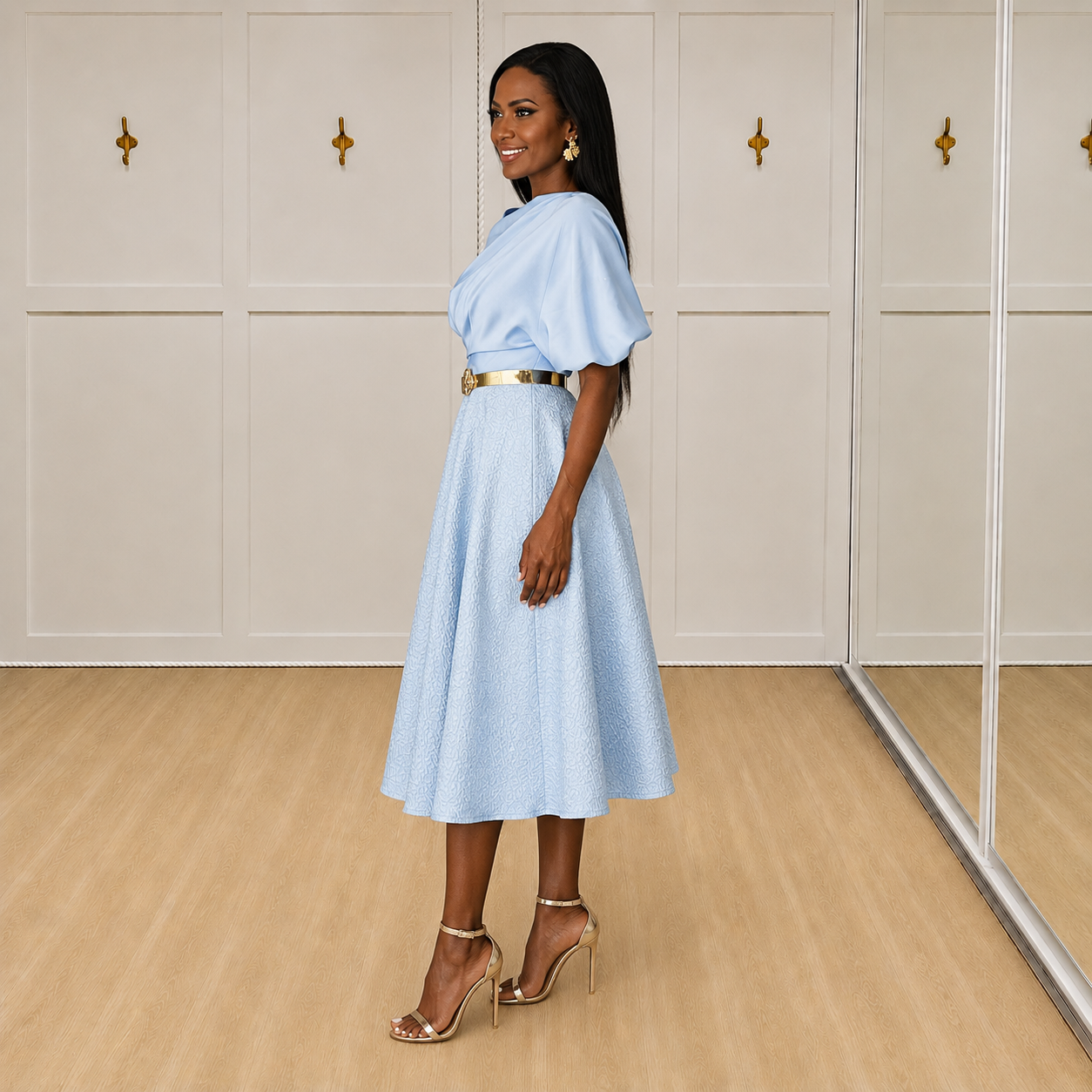 Skye - Light Blue Satin Skirt Set