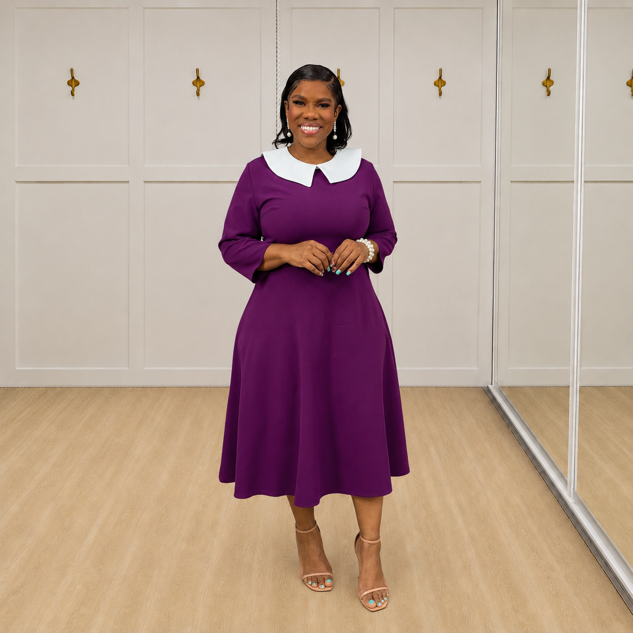 Maren - Magenta Collared A-Line Dress