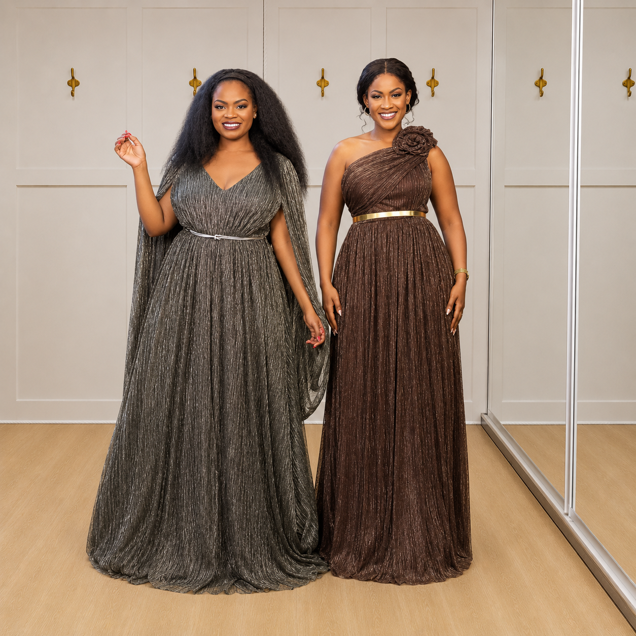 Lumi - Metallic Pleated Shimmer Gown