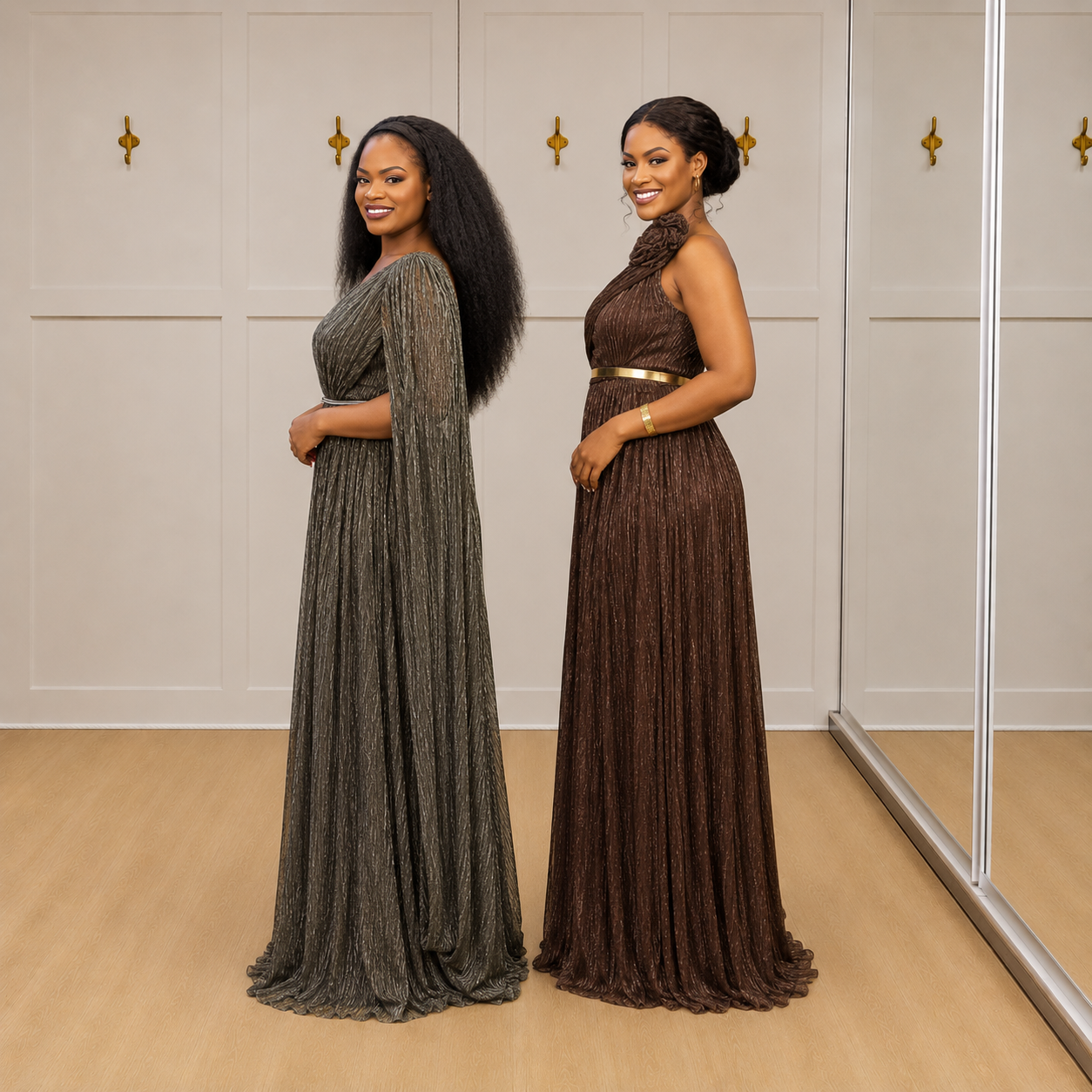 Lumi - Metallic Pleated Shimmer Gown