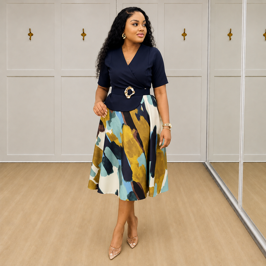 Naomi - Navy Abstract-Print Two-Piece Set