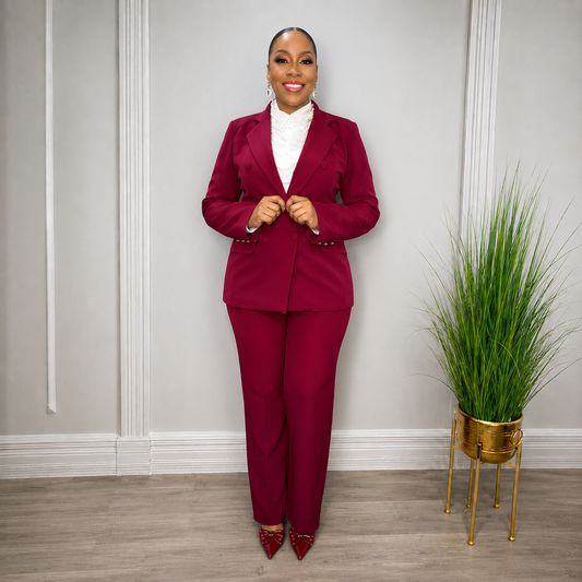 Octavia - Wine Double-Breasted Pant Suit