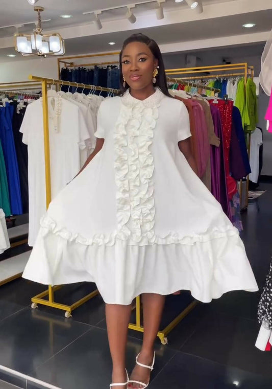 Fiona - Beaded Collar Piping Dress