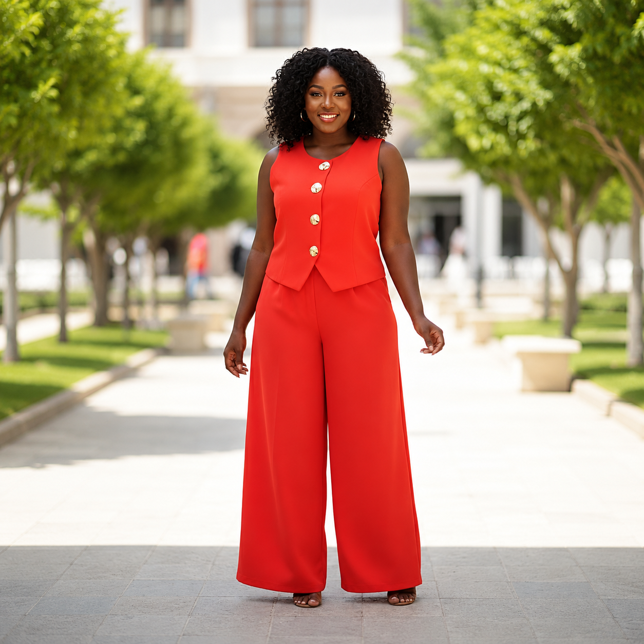 Ruby - Red Sleeveless Vest Pant Suit