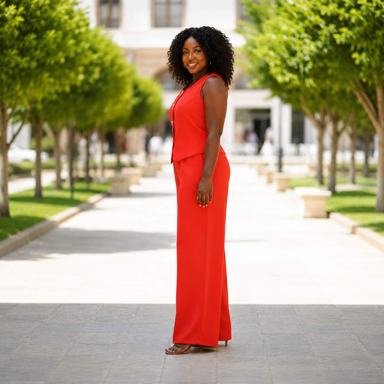 Ruby - Red Sleeveless Vest Pant Suit