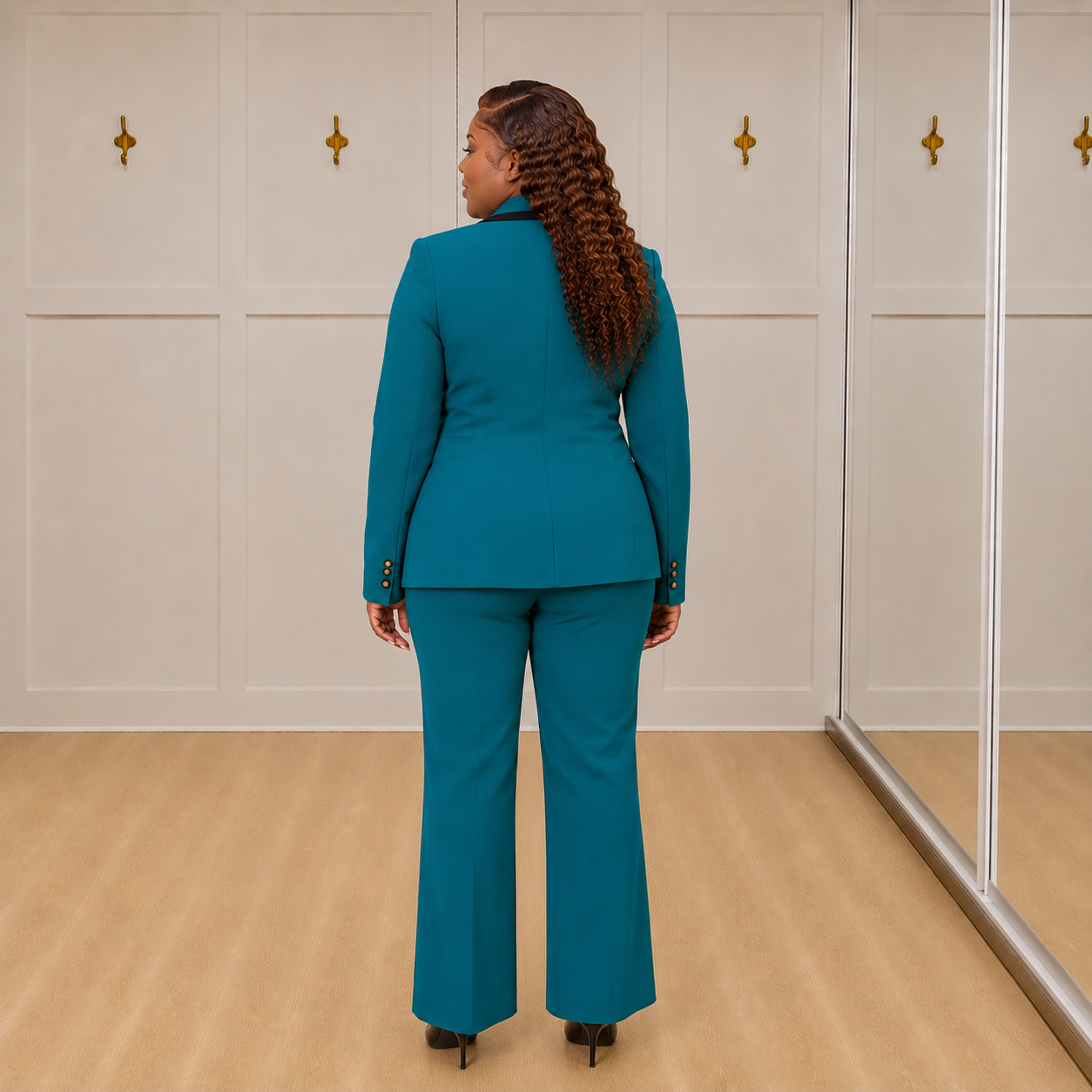 Tessa - Teal Gold-Button Blazer