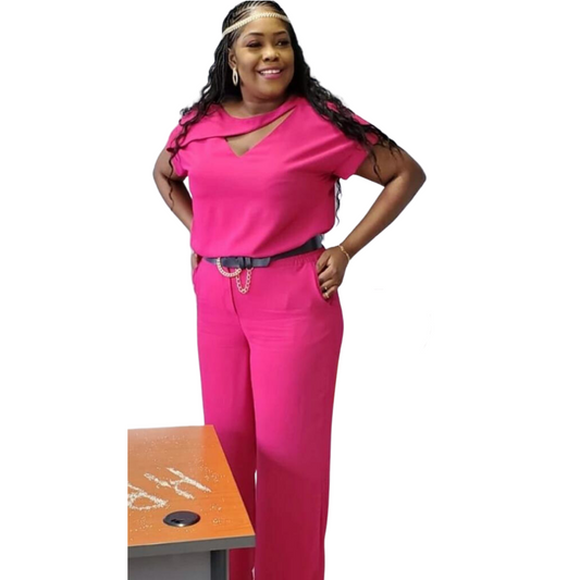 V-neck with Flap Front Detail Palazzo Pant With Side Pockets