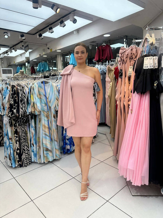 Celeste - One Shoulder Bow Mini Dress