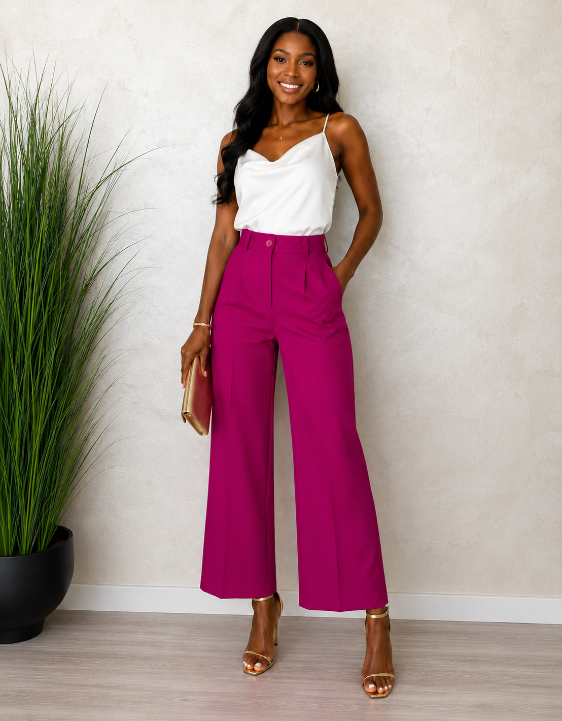 Greta - Club Frendy Pants - Fuchsia - front
